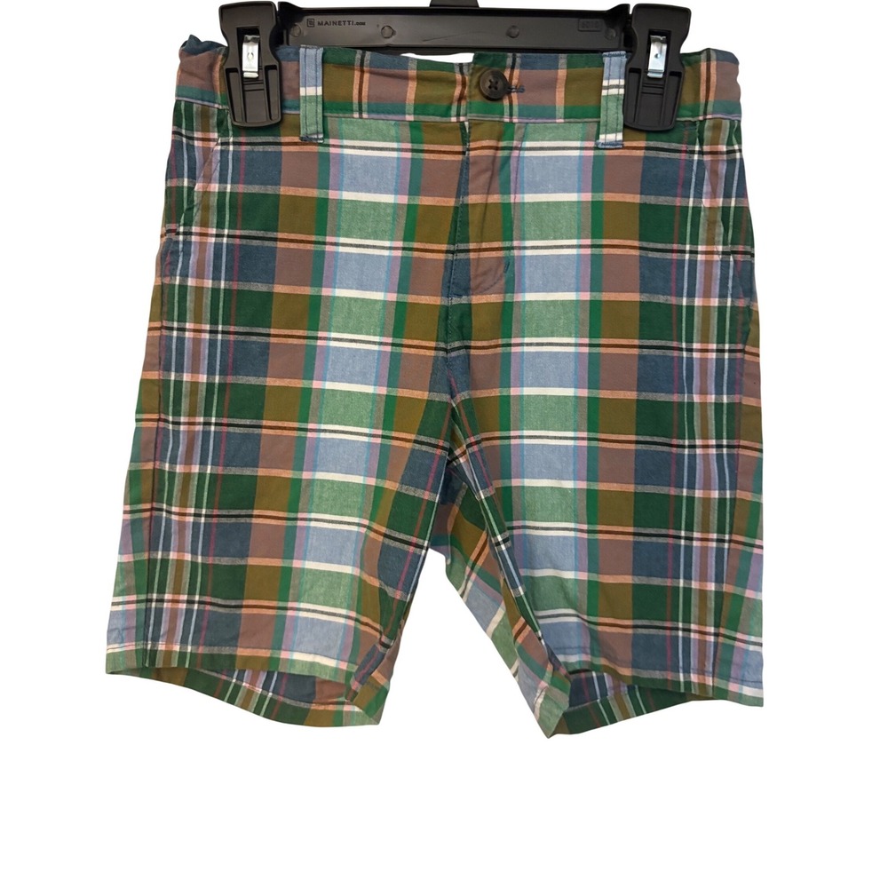 Janie and‎ Jack Boys Green Plaid Classic Style Shorts Size 7 Adjustable Waist